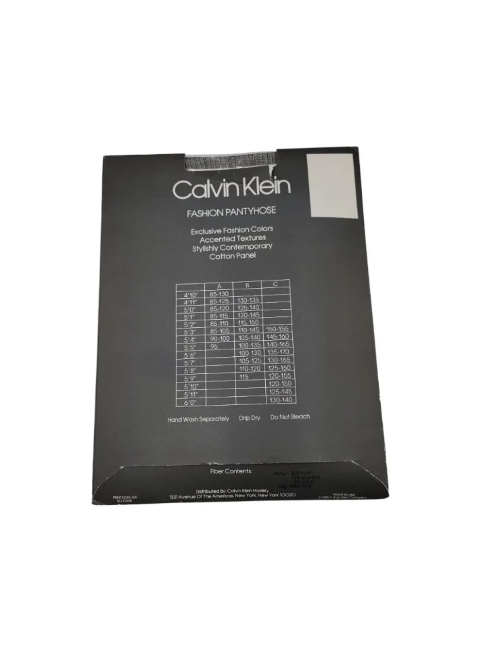 Calvin Klein Fashion Pantyhose Size B Black Control Top Sandaltoe Vintage 1985